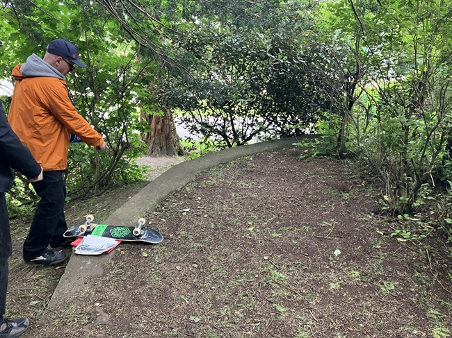 Assessing the survival of some of the original skatepark features in Kelvingrove Park. Credit Dr Kenny Brophy