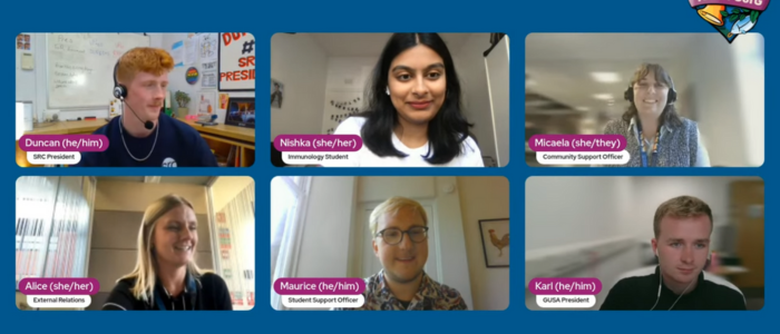 A screenshot of an online Q&A with 6 participants from across the UofG Community