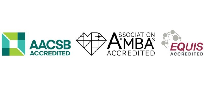 A banner image with three triple accreditation logos - AACSB, AMBA and EQUIS