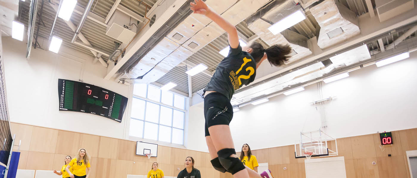 Students playing a game of volleyball