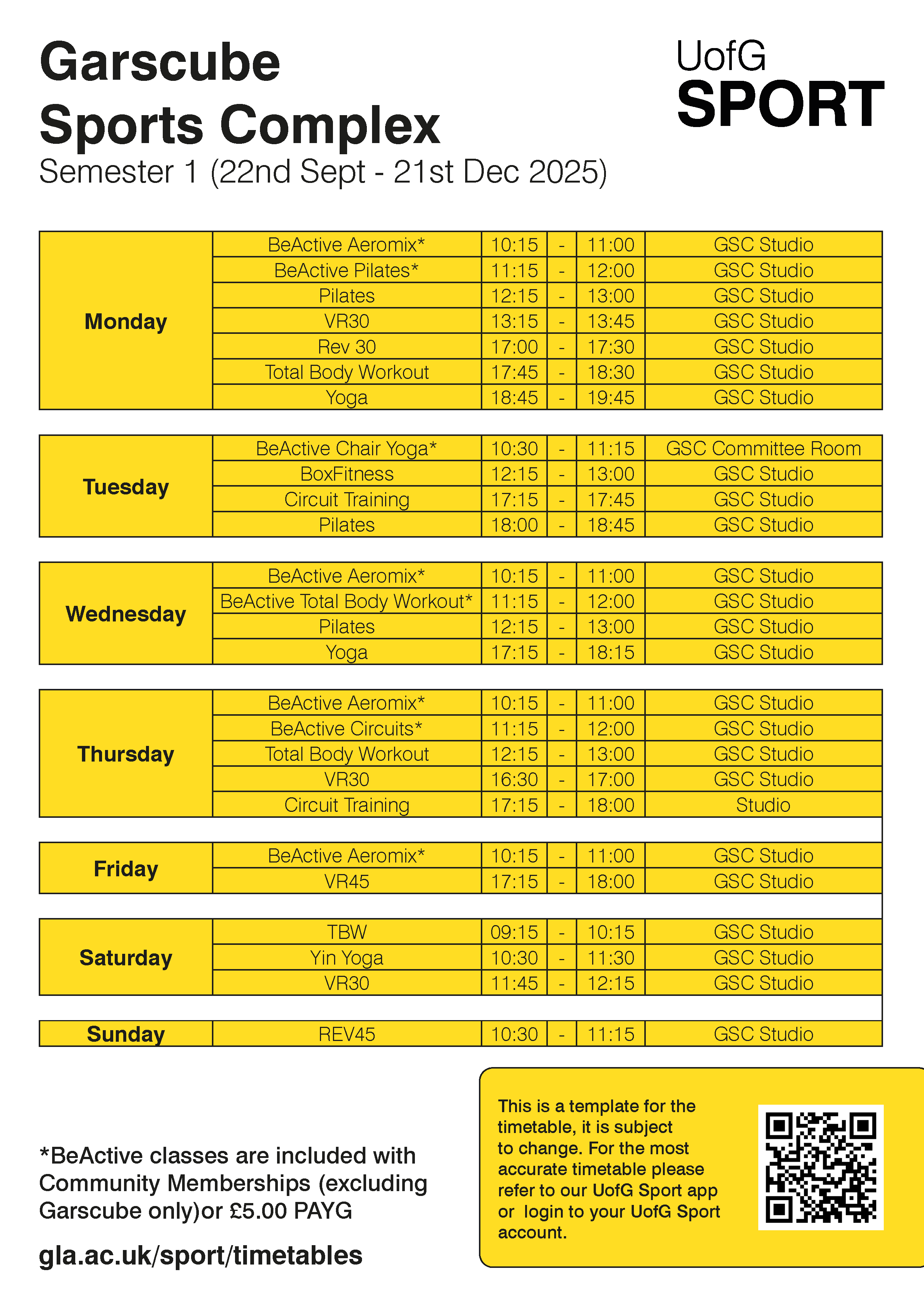 Semester 1 Garscube Timetable