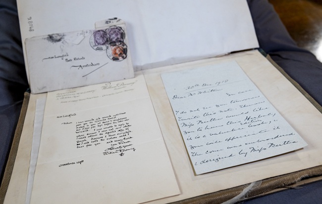 Letters associated with the history of Bertha Anderson's Herbal (Special Collections, Mitchell Library), tracing how the book came into her possession (1898) and how it was passed on to James Whitton, and which will be on display at the Books ‘Antiques’ Roadshow, part of the Being Human Festival. Credit Martin Shields.