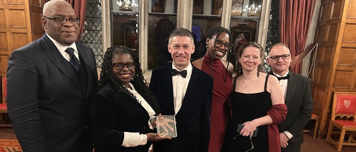 L to R: Professor Simon Anderson, Co-Director of the Glasgow Caribbean Centre for Development Research; Dr Peggy Brunache, Director for the Beniba Centre for Slavery Studies; Dr David Duncan;  Taylar Carty, James McCune PhD scholar; Dr Christine Whyte, Historian and Dr Stephen Mullen, Historian and co-author of 2018 Slavery, Abolition & the University of Glasgow.