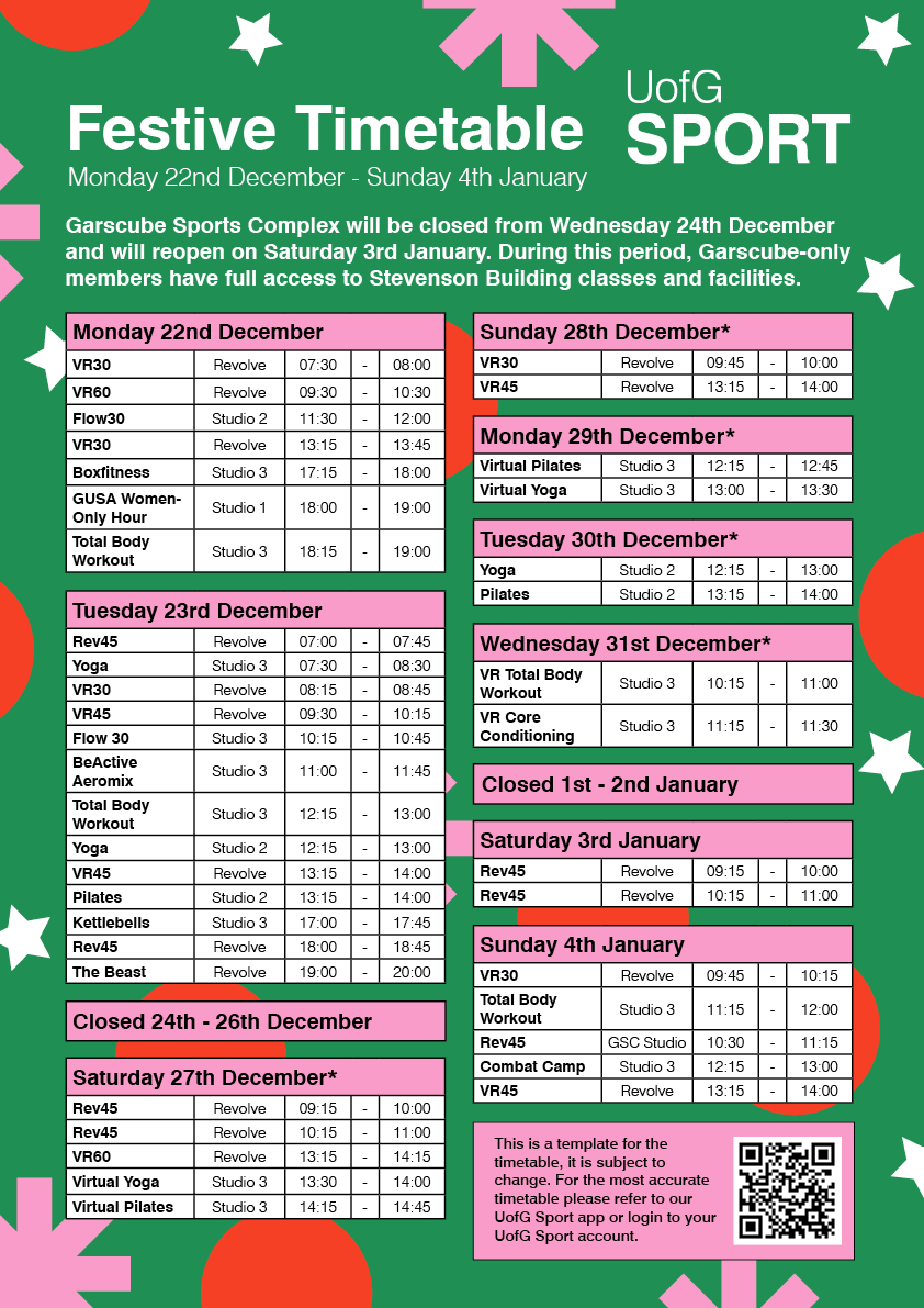 Garscube Festive Timetable 2025
