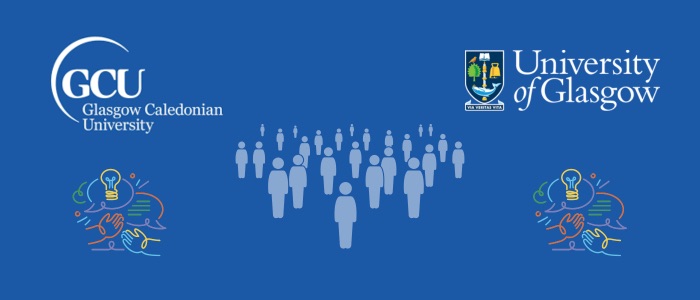 Generated banner image with logos of GCU and UofG and graphic symbols