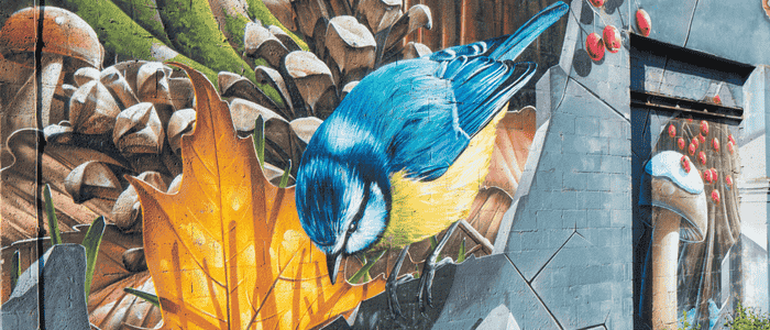 A mural depicting a blue tit