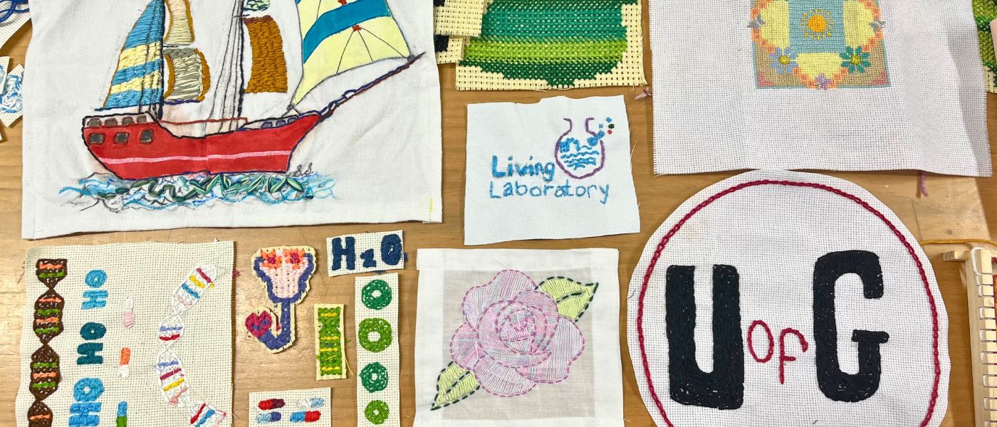 A collection of embroidery and weaving artworks
