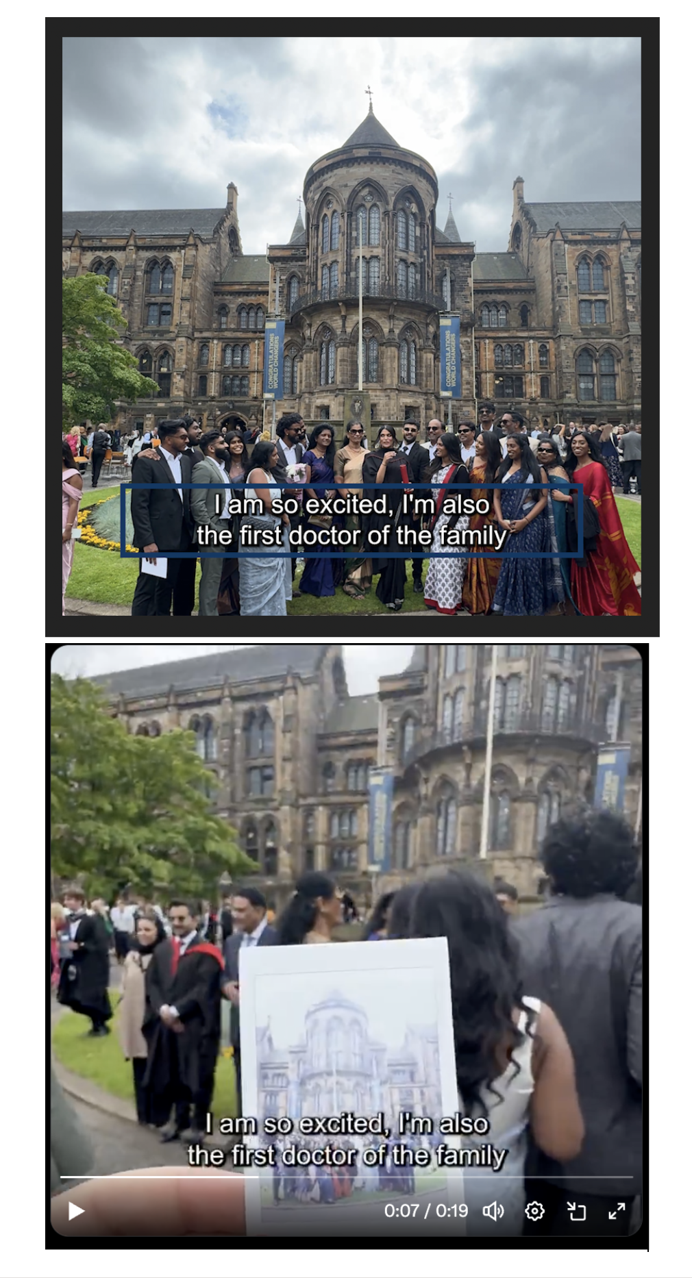 Square video subtitle example