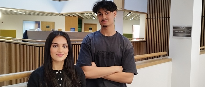 Two medical students, Madiha Asmut and Hammad Ahmed, in the Clarice Pears building