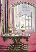 Colour illustration (detail) of a magnificent room known as King Edward's Gallery, from John Rutter's Delineations of Fonthill and its Abbey, 1823 (Sp Coll q63) Links to web exhibition on gothic revival and design.