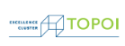 logo: thin lines forming a three-dimensional cube with its bottom edge missing, instead extending as a line under text that reads topoi