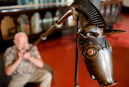Prof John Kenny plays a replica Iron Age Carnyx to mark the opening of the EAA annual meeting