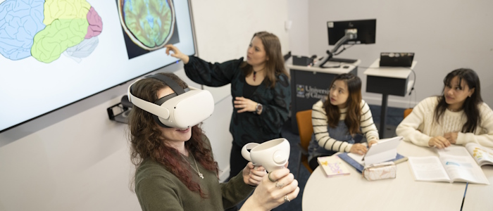 Psychology & Neuroscience students in class using a VR headset