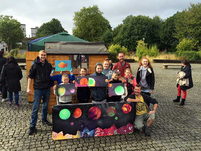 The shed load team and the public show their space themed work at the Possil gala day.