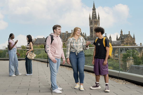 Students on the viewing deck of the James McCune Smith Learning Hub