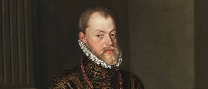 A section of a portrait of Phillip II of Spain, oil on canvas, painted by Alonso Sanchez Coello