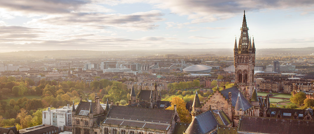 The University Main Building with south Glasgow behind it
