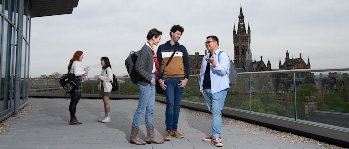 A group of students upstairs in the James McCune Smith Building