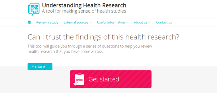 screenshot of the Understanding Health Research homepage, 768x600px