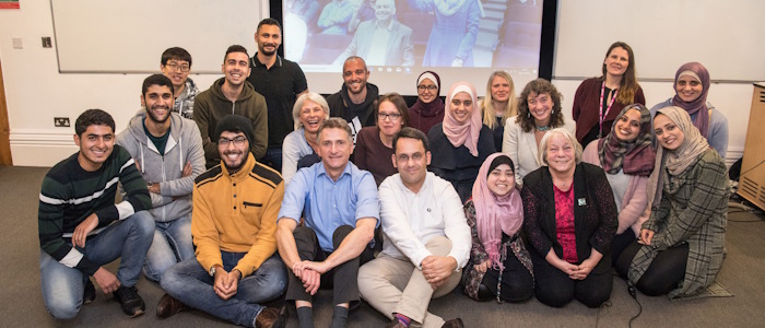 Group photo of Islamic University of Gaza students with University of Glasgow staff