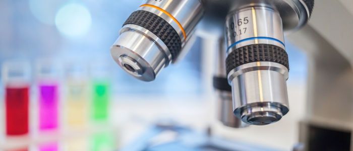 Close up of laboratory microscope