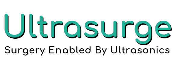 Ultrasurge logo; the name in dark green over the words surgery enabled by ultrasonics in black