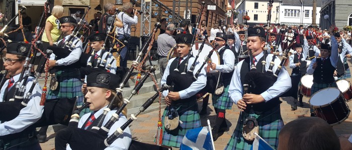 Pipe Band in Dumfries Town Centre
