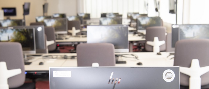 Close up on computers in Computing Science lab