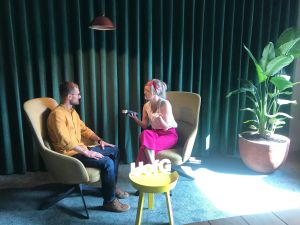 David Timis with podcast host Kezia