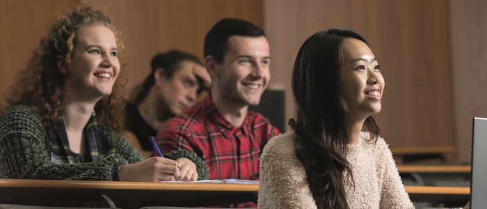 An angled view of students enjoying a lecture