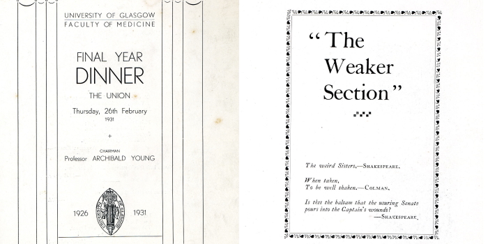 Final year dinner menu for medical students in 1931 
