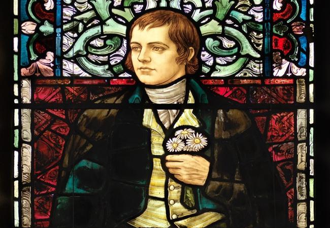 A photo of the Robert Burns stained glass window