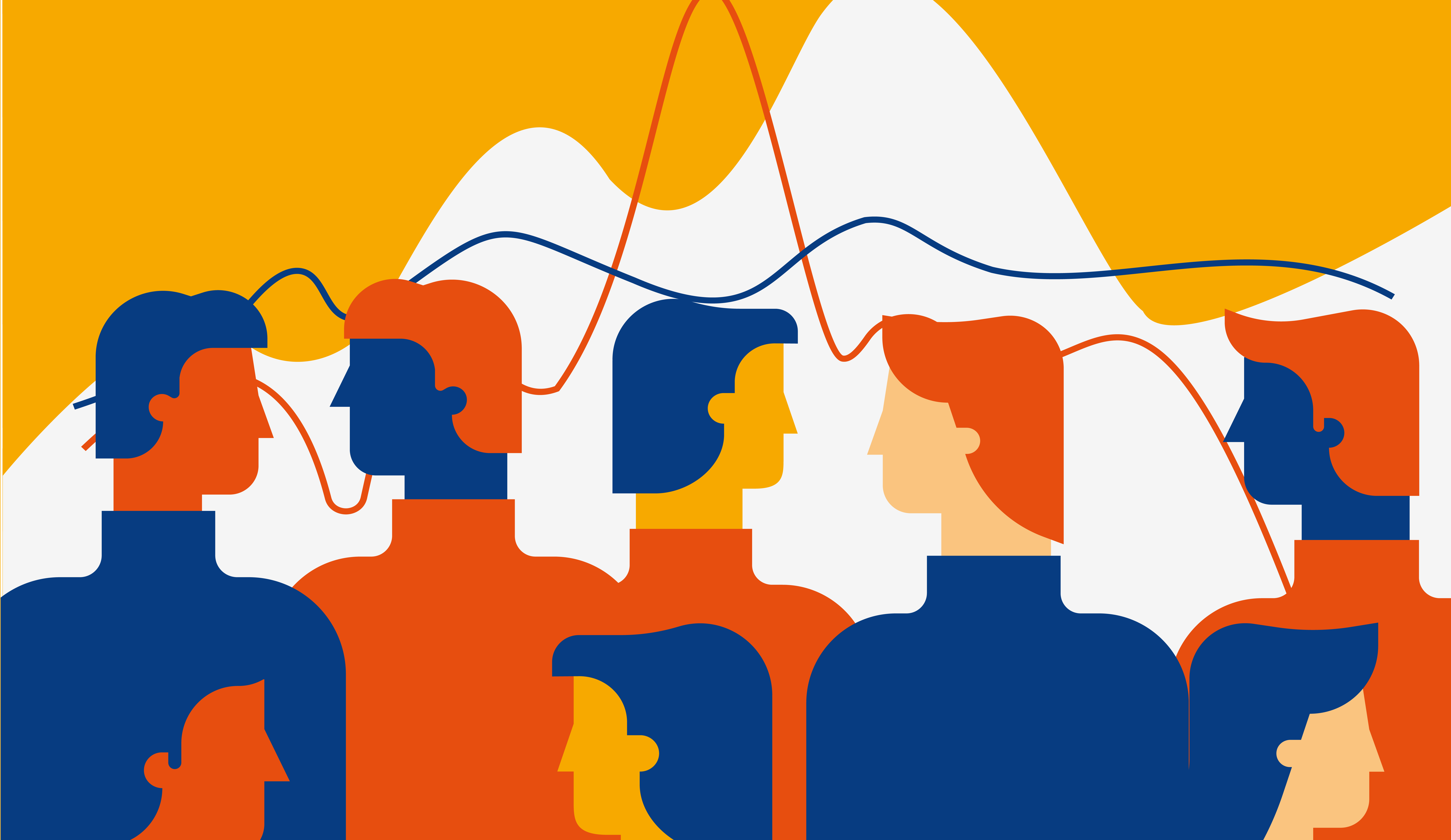 A diverse group of people in front of a generic graph