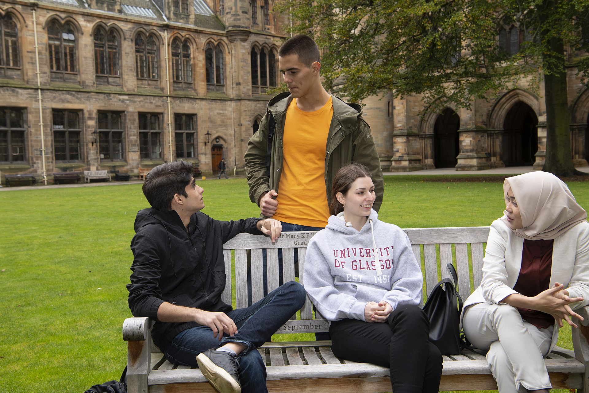 Students in the Main Building quadrangles