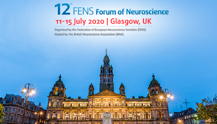A promotional poster for FENS 2020 showing Glasgow's City Chambers