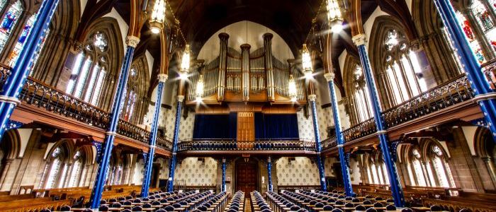 Image of the inside of Bute Hall chairs and decor