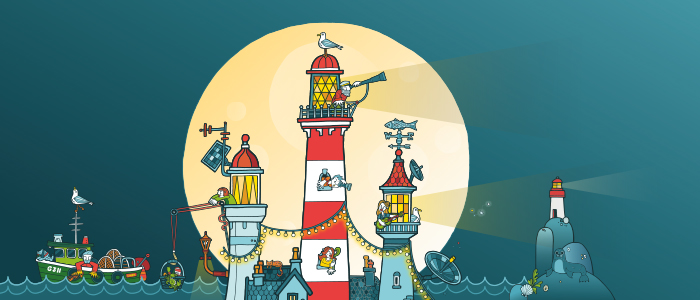 illustration of lighthouse and boat