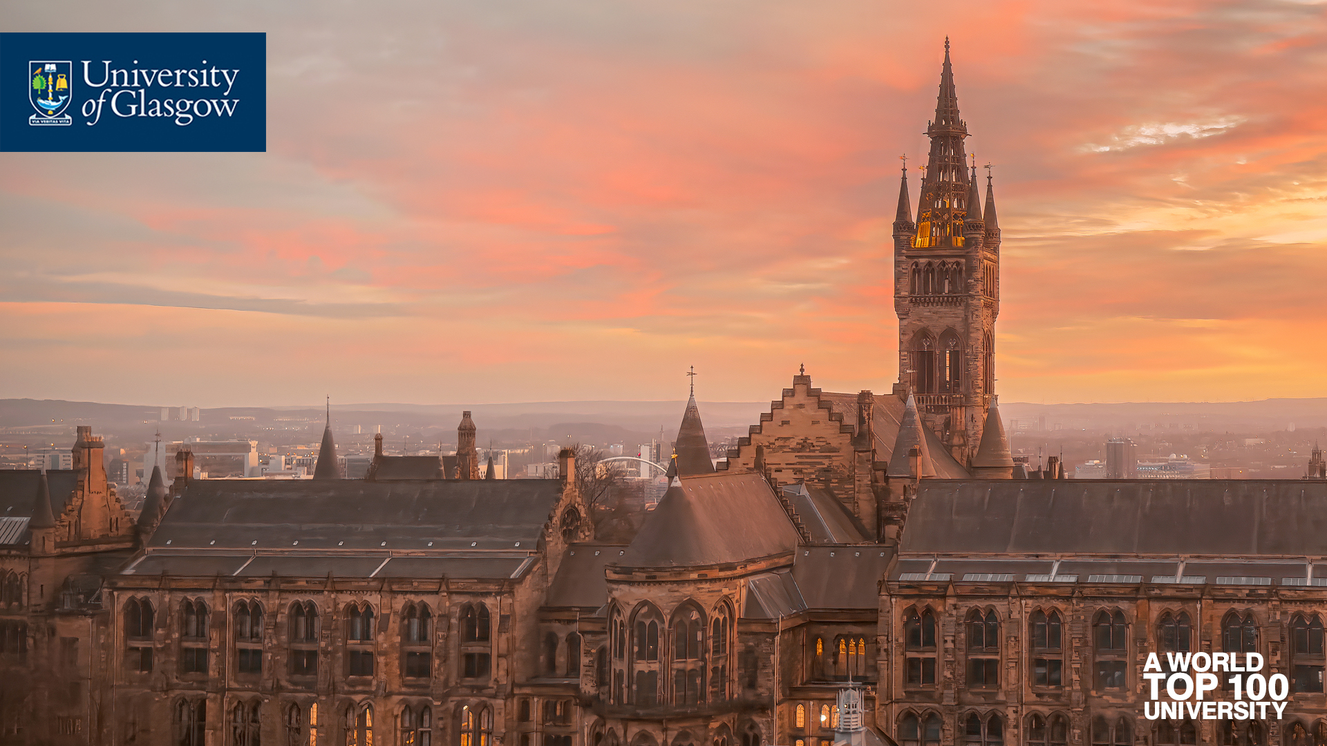 The Gilbert Scott Building pictured at sunset