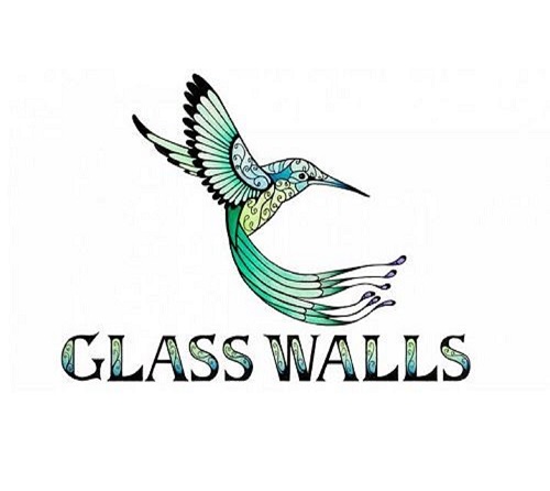 Coloured sketch of a hummingbird with the text Glass Walls