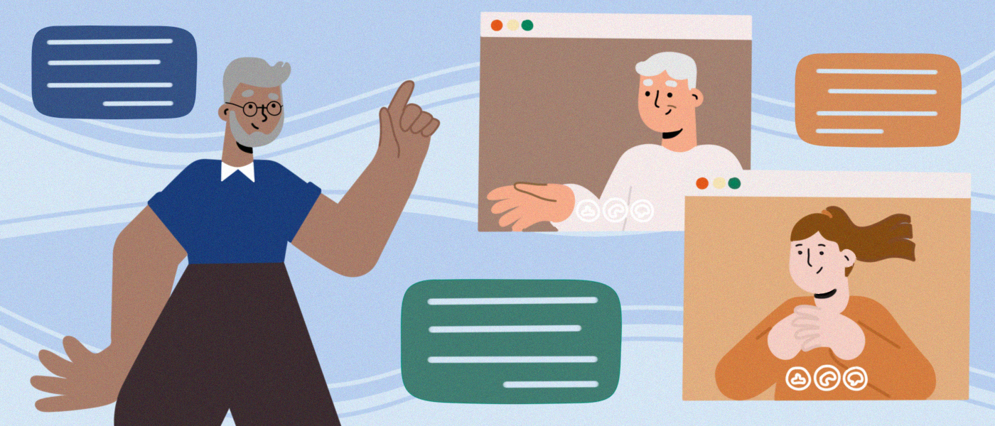 Two figures talking
