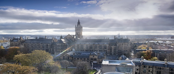 Sunlight shining on Gilmorehill campus