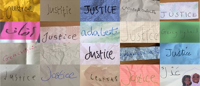 Diversifying Justice study launch - image is of the word justice written across a series of boxes