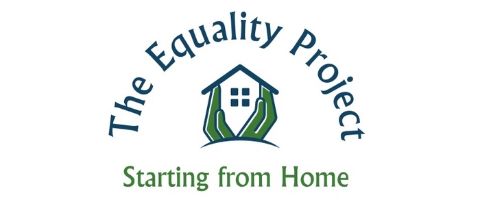 Logo with drawing of house being held by two hands includes text