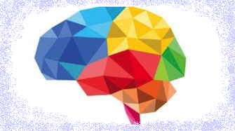 abstract image of a brain made up of red, blue, green and red triangles and rectangles