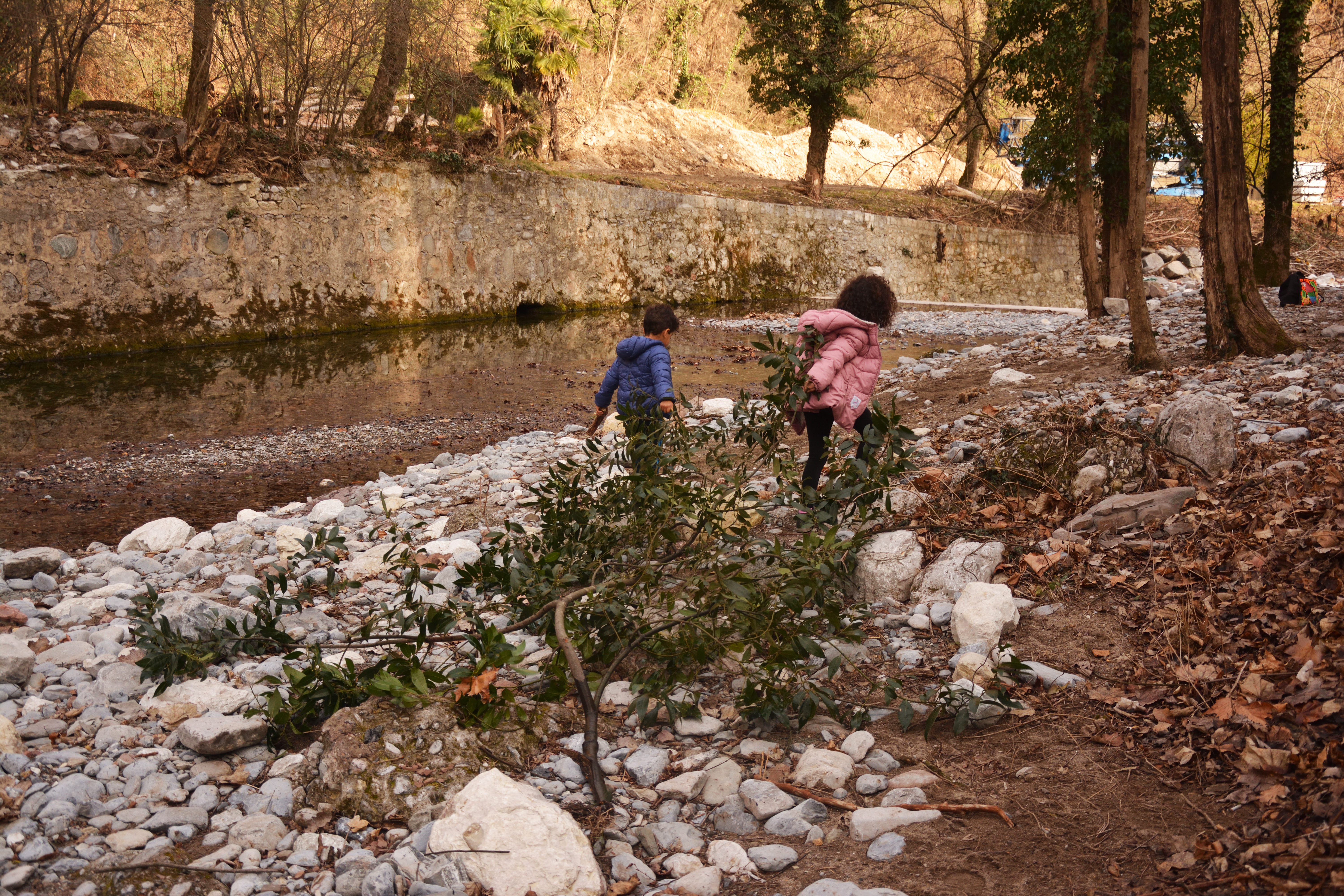 Kids playing by river