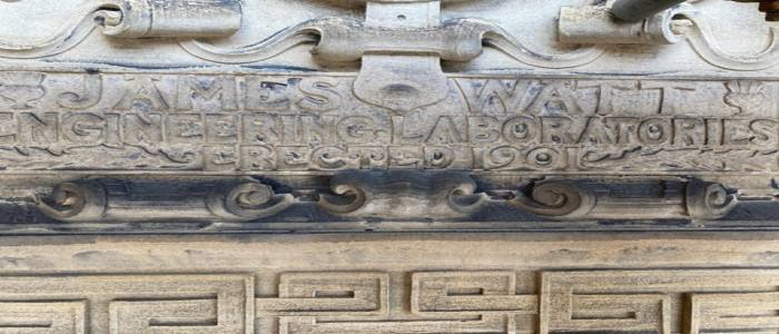Original stonework engraved with James Watt Engineering from doorway of James Watt North building