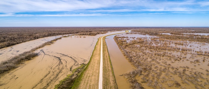 Road going through a flooded area
