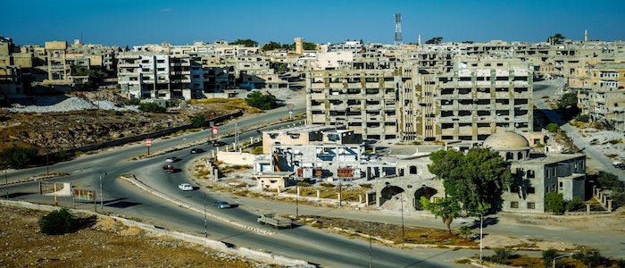 aerial view of destroyed buildings