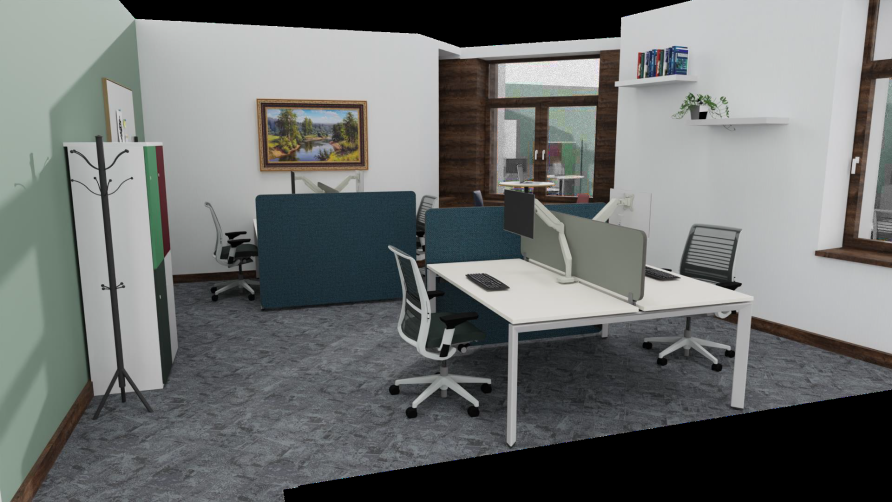 two banks of desks for 4