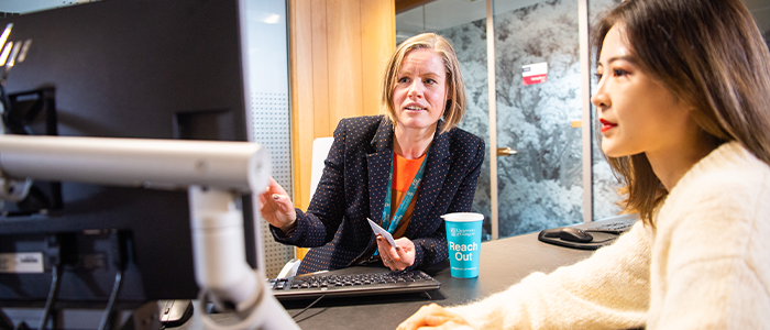 Student talking to student services